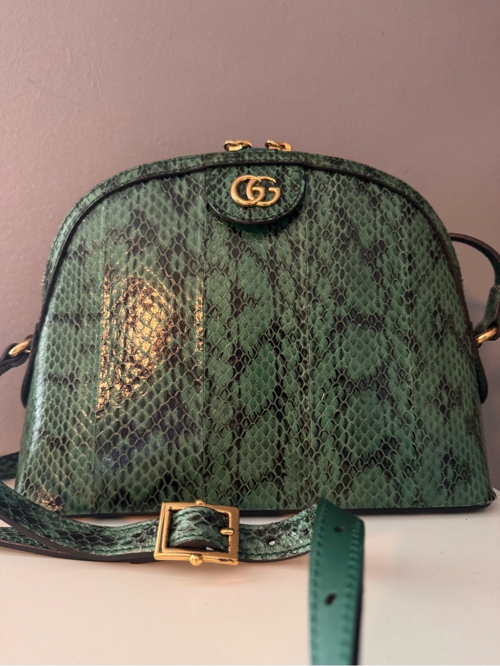 Gucci Ophidia Dome Crossbody Bag- Green Python Leather